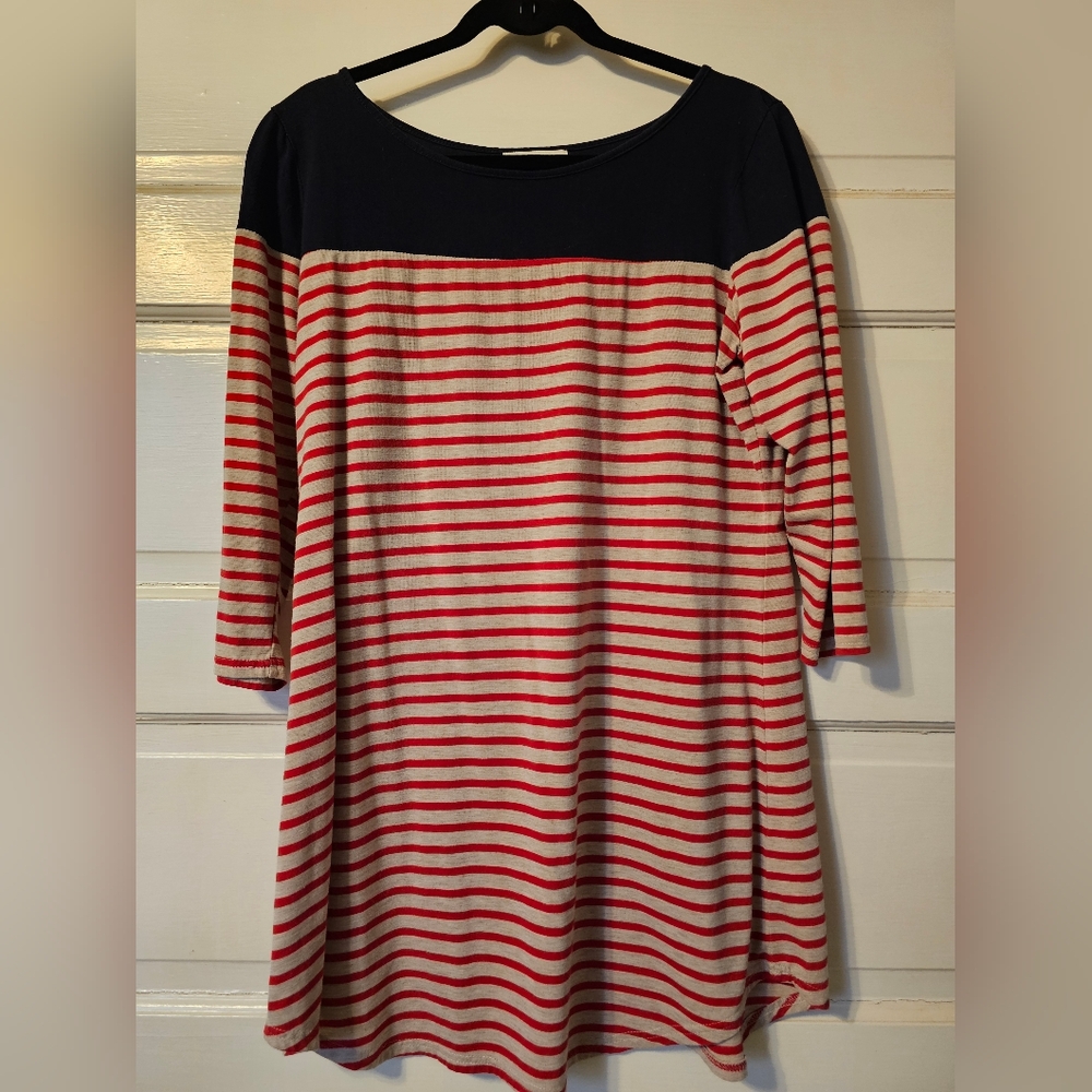 Umgee Red and Navy Striped Long Sleeve Dress